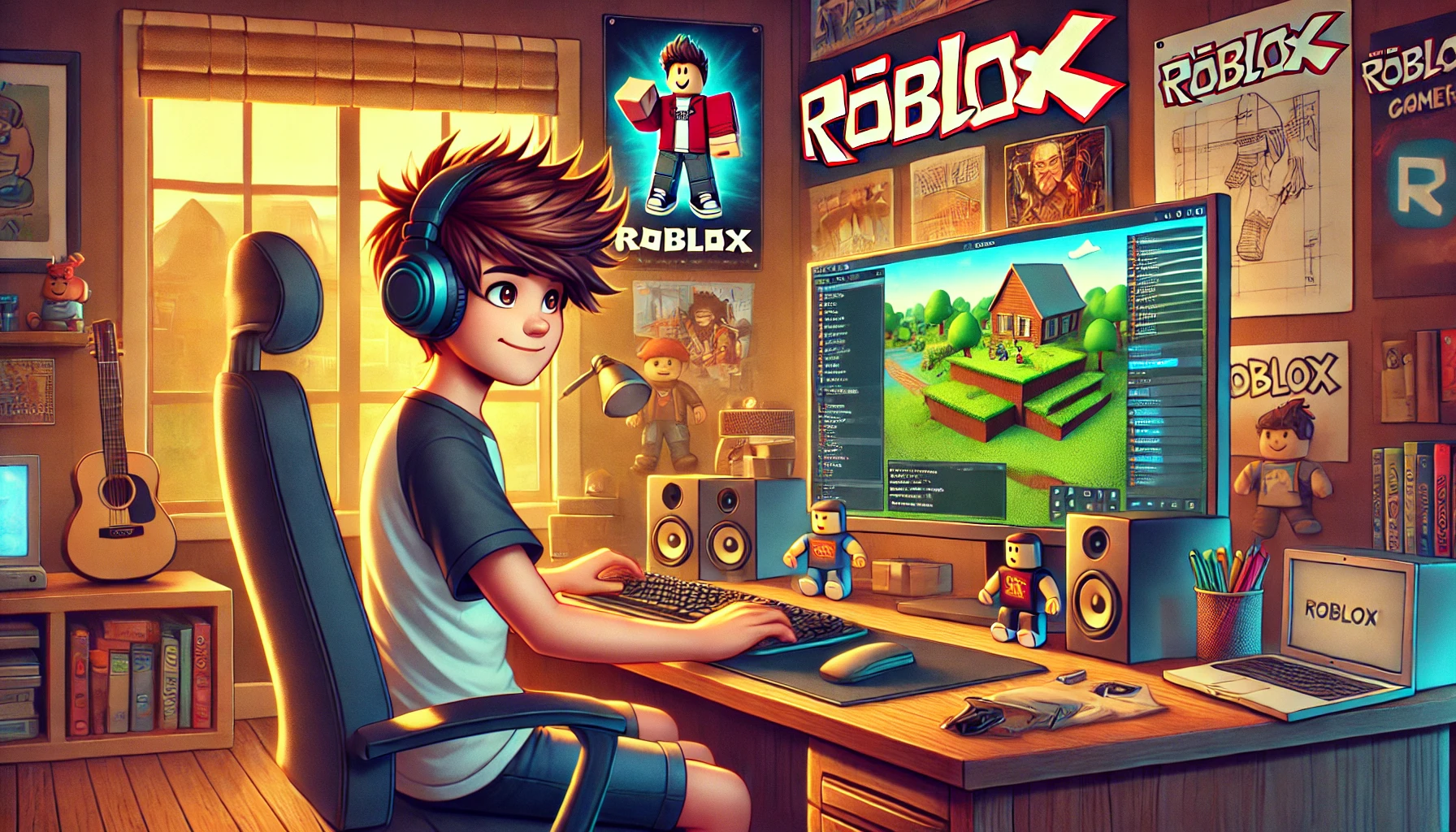 A teenage boy making a Roblox game